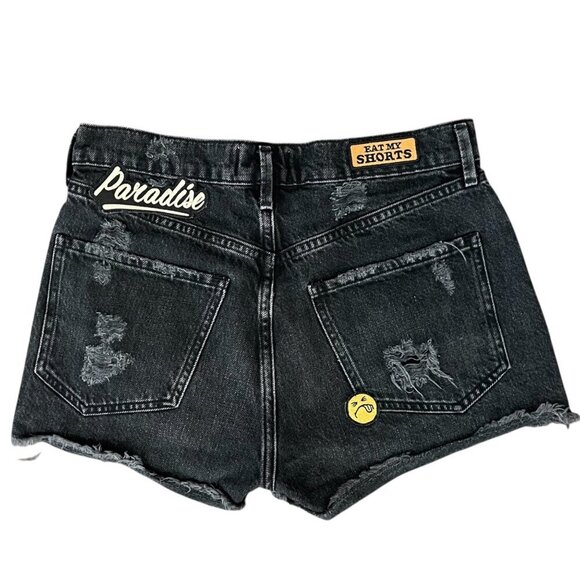 Agolde 90s High Rise Distressed Black Denim Shorts 27 Patch Raw Hem Y2K Grunge - Picture 2 of 12